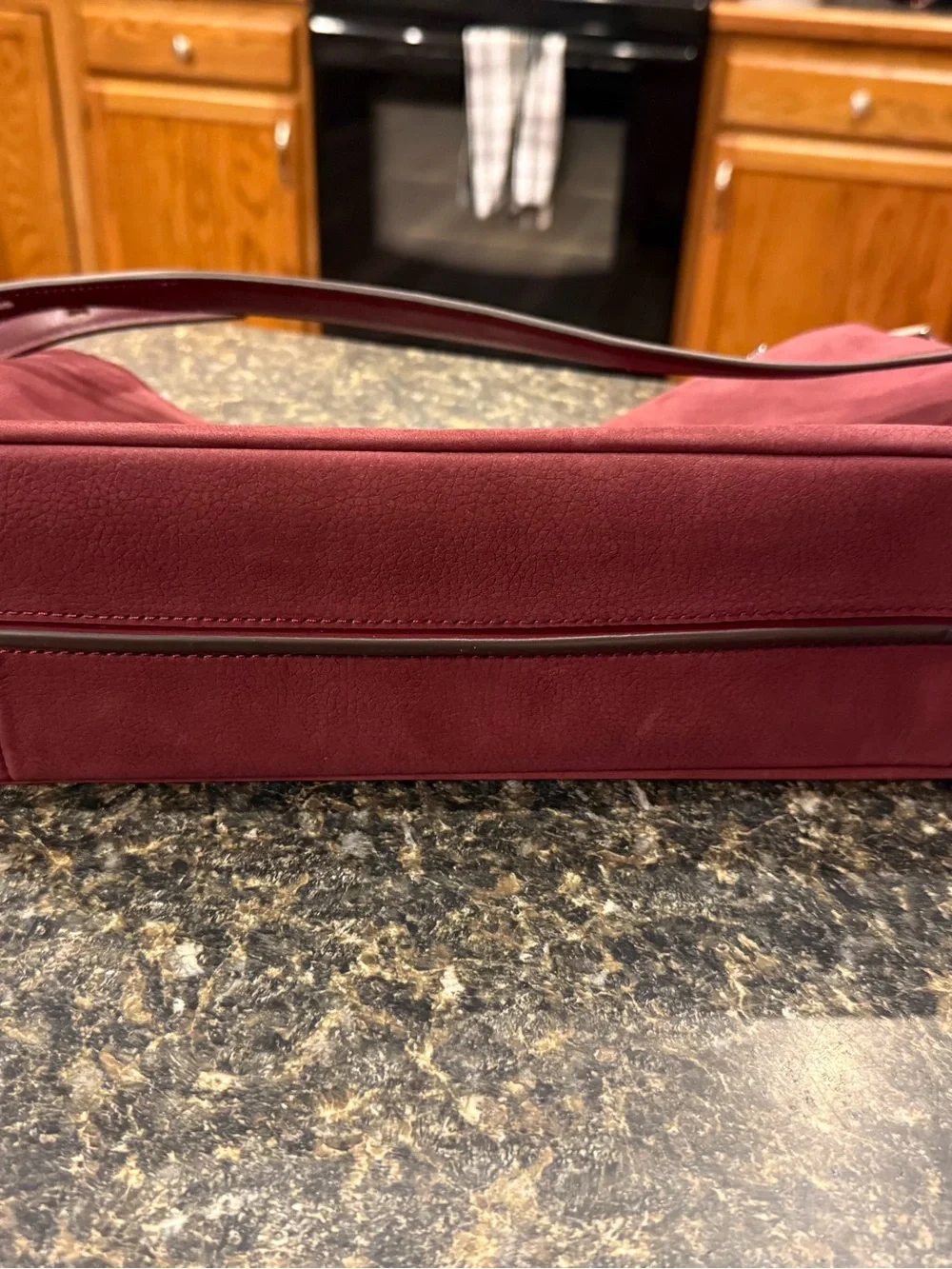 Michael Kors Burgundy Leather Shoulder Bag with Silver MK Charm